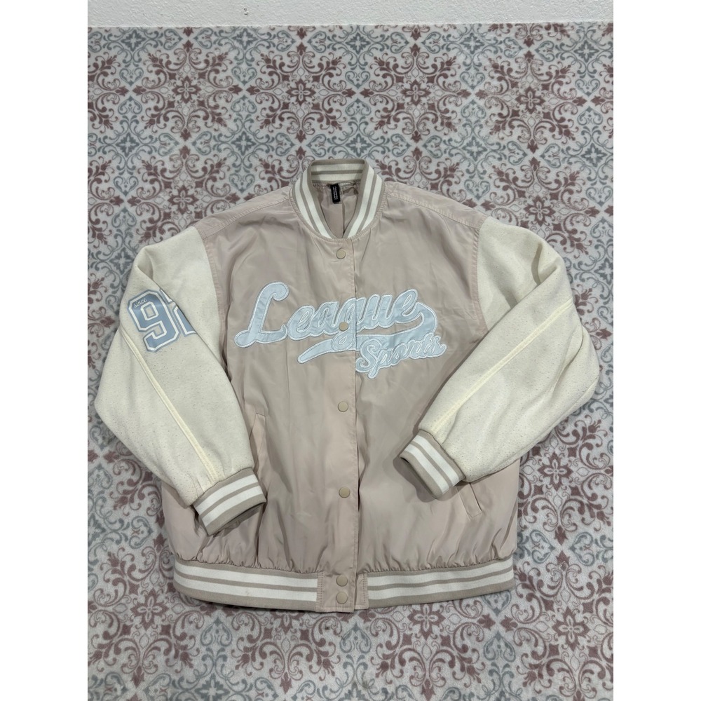 HM Divided Varsity Bomber Jacket Tan Cream League Sports Small 237706